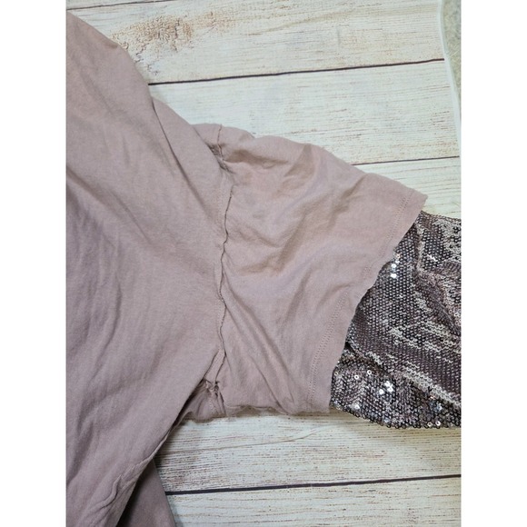 Free People Celine Long Sequin Sleeve Top Size Large Lavender Shadows Oversized - Picture 3 of 9